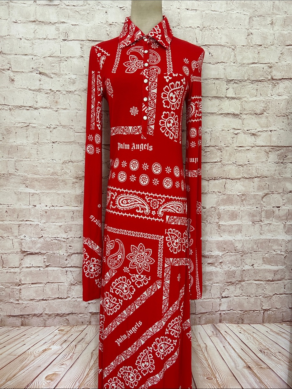 Palm Angels Red Bandana Print Maxi Dress